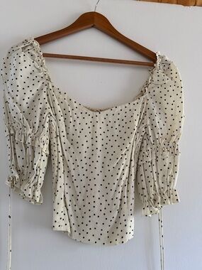 Reformation Cream Polka Dot Puff Sleeve Blouse
